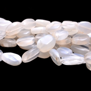 White Moonstone Gemstone 7x10mm Oval Smooth Beads | 15inch Strand | Natural Moonstone Semi Precious Gemstone Oval Beads for Jewelry Making