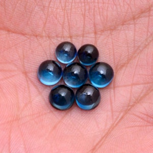 AAA+ London Blue Topaz 6mm-10mm Loose Round Flat Back Smooth Cabochon | Genuine Fine London Blue Topaz Precious Gemstone Loose Cabs Lot
