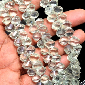 Green Amethyst Teardrop Briolette Beads | 8&quot; Strand Gemstone 7x10mm Drops | Natural Green Amethyst Gemstone Faceted Twisted Teardrop Beads