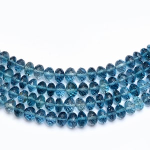 Kamień szlachetny London Blue Topaz 7 mm-8 mm fasetowane koraliki Rondelle | Naturalne półszlachetne koraliki z niebieskiego topazu AAA | Oryginalne koraliki z cienkiego topazu