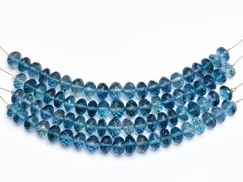 Genuine Fine Topaz Beads London Blue Topaz Gemstone 7mm-8mm Faceted Rondelle Beads Natural AAA Blue Topaz Semi Precious Gemstone Beads