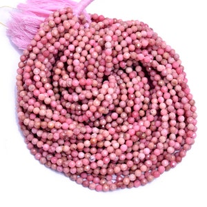 Natural Rhodonite Gemstone 3mm-4mm Faceted Loose Beads for Jewelry | Pink Rhodonite Garnet Semi Precious Gemstone Beads | 13inch Strand