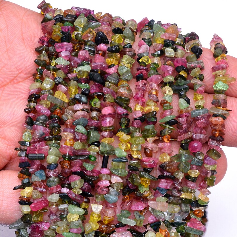 Tourmaline Semi Precious Gemstone Uneven Nuggets Beads 34inch Strand Natural Multi Tourmaline Gemstone Uncut Chips 3mm-5mm Smooth Beads
