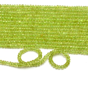 AAA+ Peridot Gemstone 3mm-4mm Hand Cut Faceted Rondelle Beads | 13inch Strand | Natural Peridot Semi Precious Gemstone Loose Beads