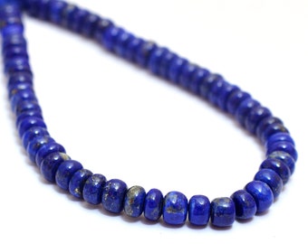 AAA+ Lapis Lazuli 5mm-6mm Smooth Rondelle Beads | 8inch Strand | Deep Blue Natural Lapis Semi Precious Gemstone Beads for Jewelry Making