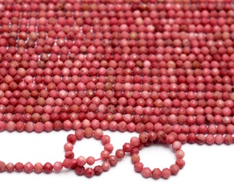 Natural AAA+ Rhodonite Gemstone 3mm-4mm Faceted Loose Beads for Jewelry | Pink Rhodonite Semi Precious Gemstone Round Beads | 13inch Strand