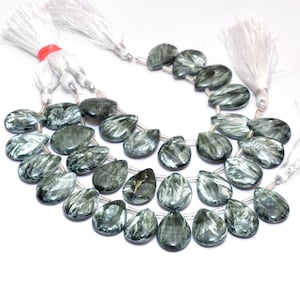 AAA+ Seraphinite 13x18mm Perles Briolette Poire Lisse | 10 perles en vrac | Perles en vrac de pierres précieuses semi-précieuses de séraphinite naturelle pour bijoux