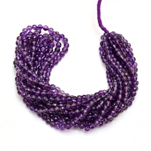AAA+ African Amethyst 4mm-5mm Round Faceted Beads | 16&quot; Strand | Deep Purple Natural Amethyst Semi Precious Gemstone Round Beads for Jewelry