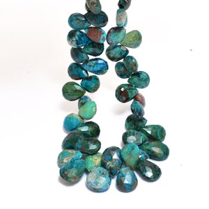 Chrysocolla Gemstone 10mm-14mm Pear Briolette Faceted Beads | Natural Chrysocolla Semi Precious Gemstone Beads for Jewelry | 8inch Strand