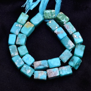 Rare Turquoise Gemstone 7x5mm Cuboid Beads | 8inch Strand | Natural Arizona Turquoise Semi Precious Gemstone Cube Smooth Beads for Jewelry