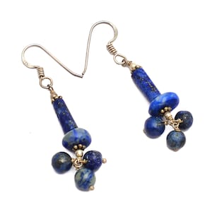 Seltene lange Lapis Lazuli Edelstein Ohrhänger | Natural Lapis Lazuli - Sterling Silber Ohrringe | Lapis Ohrringe - Sterling 925 Silber