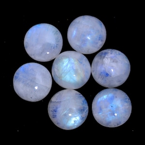 Natural Rainbow Moonstone Blue Fire Gemstone 14mm Round Cabochon | Moonstone Blue Flash Semi Precious Gemstone Loose Round Smooth Cabs Lot
