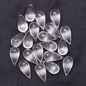 AAA+ Crystal Quartz Faceted Teardrop Briolette Beads | Gemstone 10x20mm Calibrated Drops | Natural Rare Clear Crystal Gemstone Loose Beads