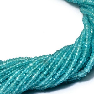 AAA Sky Apatite 3mm-4mm Faceted Rondelle Beads | 13inch Strand | Sea Blue Apatite Natural Semi Precious Gemstone Beads for Jewelry Making |
