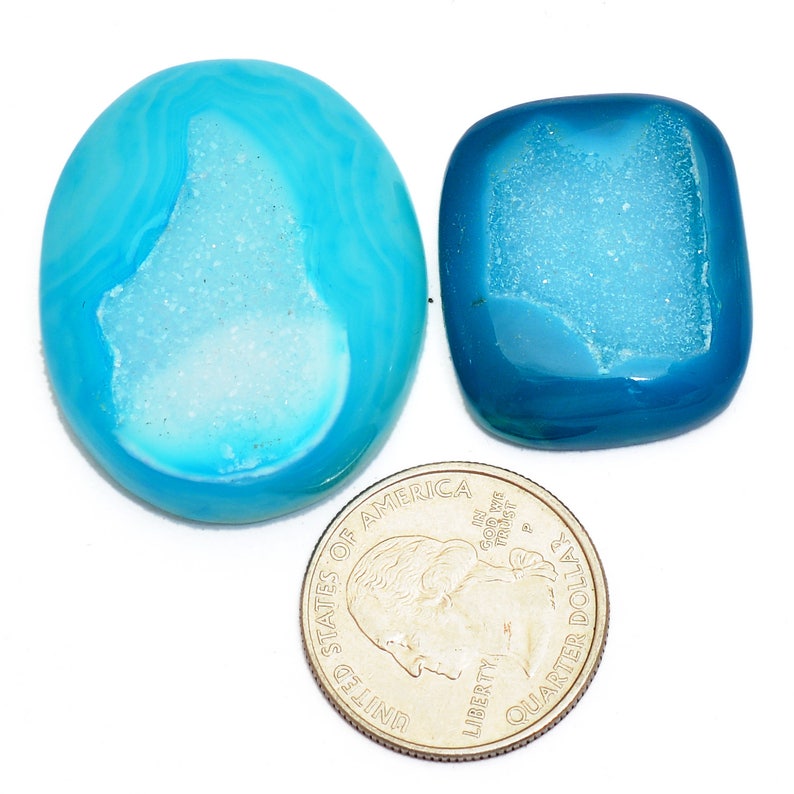 Druzy Gemstone Cabochon Sky Blue Druzy Cabochon 144Carats For the Pair Big Druzy Cabochon Druzy Semi Precious Gemstone Cabochon Pair