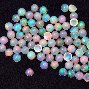 AAA+ Ethiopian Opal Fire 4mm Round Cabochon | Natural Ethiopian Welo Opal Multi Fire Loose Gemstone Flat Back Cabs | Welo Opal Gemstone Lot