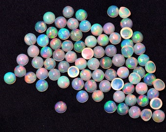 AAA+ Ethiopian Opal Fire 4mm Round Cabochon | Natural Ethiopian Welo Opal Multi Fire Loose Gemstone Flat Back Cabs | Welo Opal Gemstone Lot