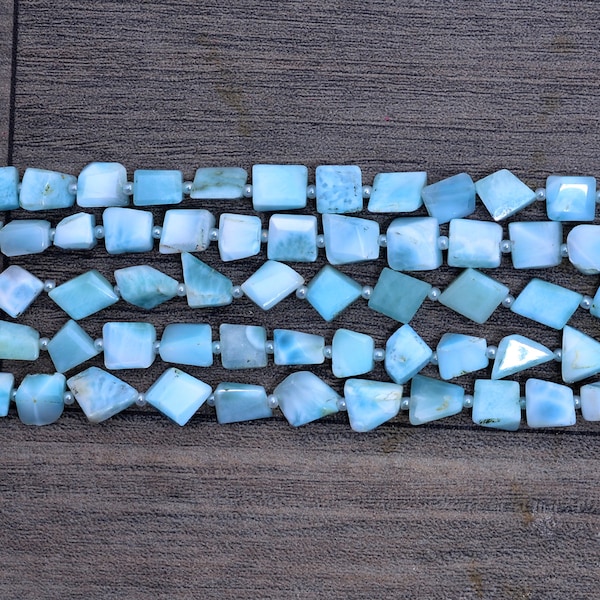 Natural AAA+ Larimar 6mm-9mm Gemstone Faceted Nuggets | Larimar Semi Precious Gemstone Stepcut Tumbled Beads for Jewelry Making | 7" Strand