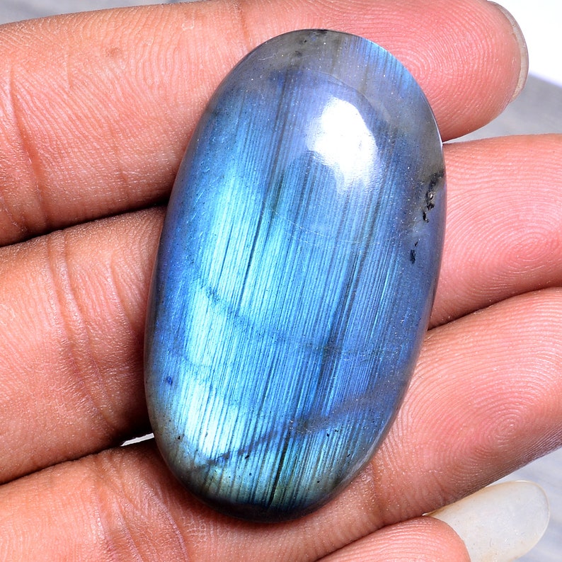 Natural Semi Precious Labradorite Blue Fire Loose Gemstone Wholesale Price Cabochon AAA Rare Labradorite 25x42mm Oval Cabochon 90 Carats