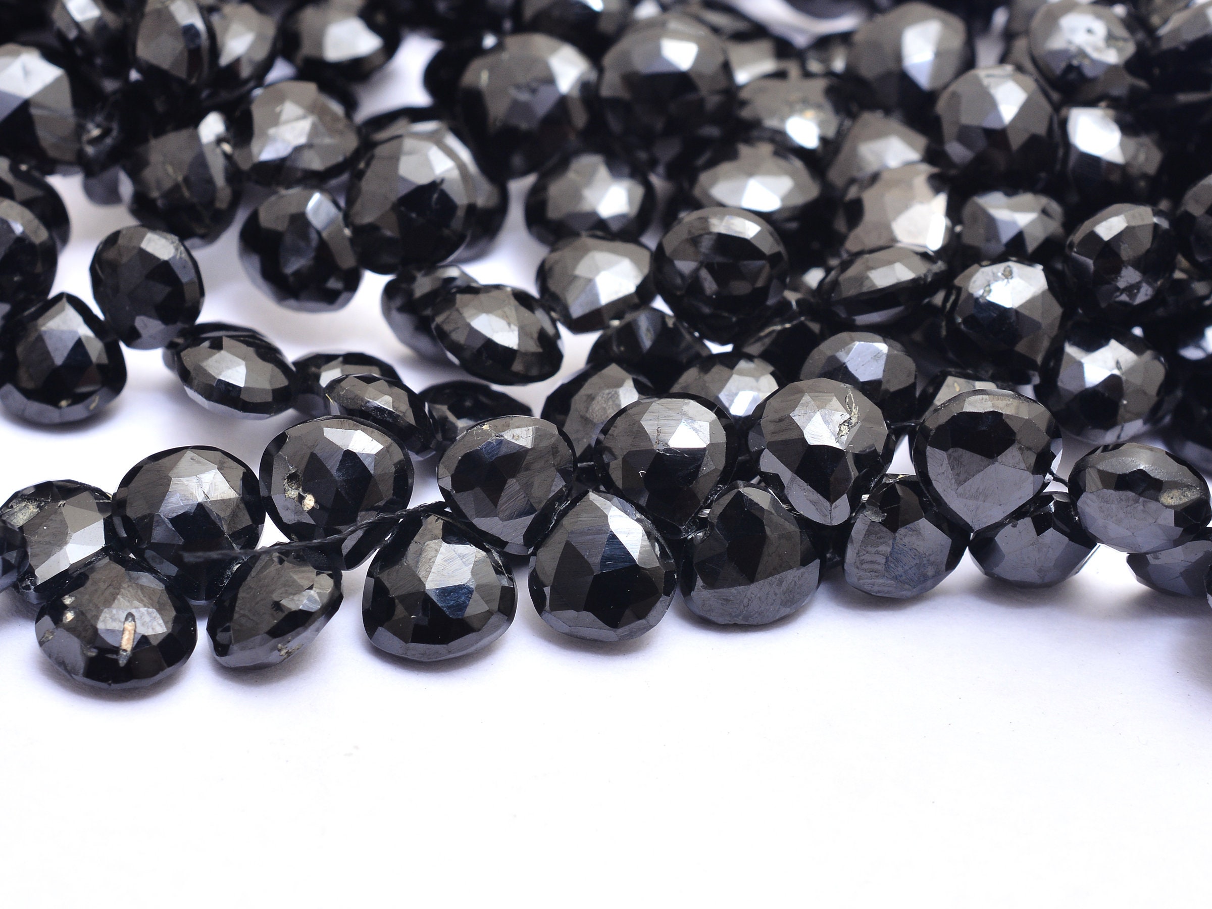 Black Spinel Gemstone 8mm Faceted Heart Briolette Beads