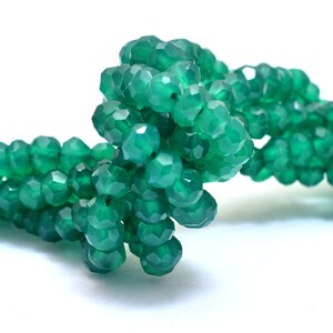Green Onyx 4mm Faceted Rondelle Beads | 13inch Strand | Natural Green Onyx Semi Precious Gemstone Loose Beads for Jewelry Making Supply