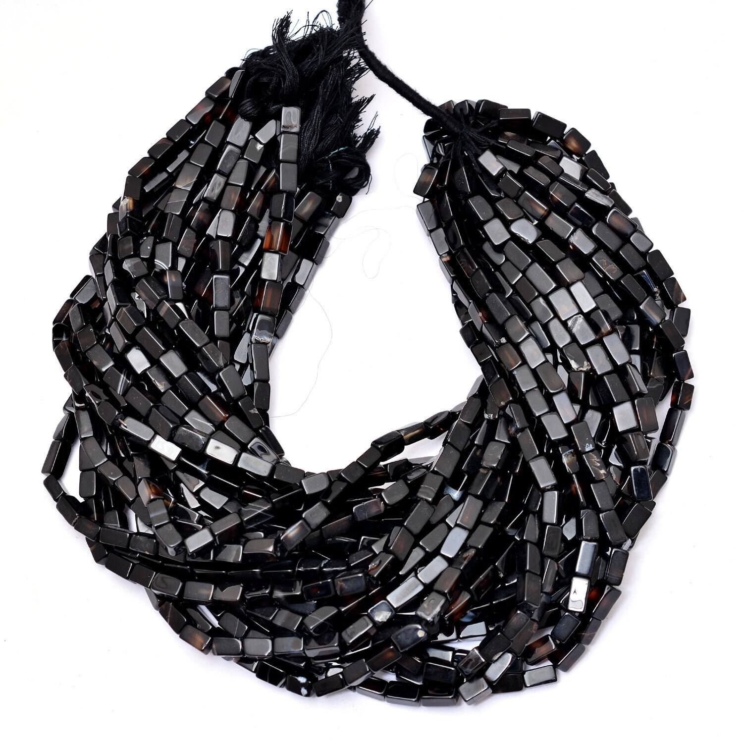 Black Onyx 5x10mm Smooth Cuboid Tube Beads | 14