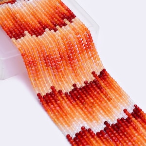 AAA+ Mexican Fire Opal 3mm-4mm Micro Faceted Rondelle Beads | Natural Orange / Red Fire Opal Precious Gemstone Loose Beads | 13inch Strand