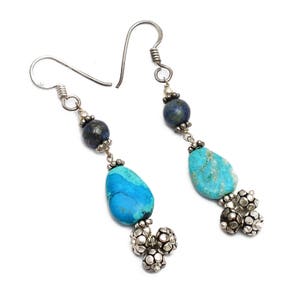 Turquesa / Pendientes colgantes de piedra preciosa de lapislázuli / Turquesa natural / Pendientes de plata Lapis Sterling 925 / Pendientes de piedra preciosa - Ideas de regalo