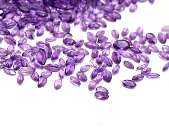 Amethyst Gemstone Faceted Loose Marquise Cut Stone | Natural AAA+ Amethyst Semi Precious Gemstone 2.5x5mm Marquise Cut Stone Lot for Jewelry