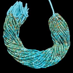 Natuurlijk multiturkoois 3,5 mm-4 mm handgeslepen facetkralen | 13 inch streng | Arizona turkoois halfedelsteen rondelle kralen