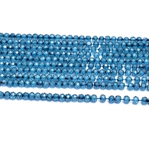 London Blue Topaz Coated 3mm-4mm Faceted Rondelle Beads | Natural Blue Topaz Crystal Precious Gemstone Loose Beads for Jewelry | 13" Strand