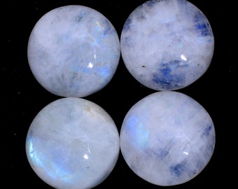 Natural Rainbow Moonstone Blue Fire Gemstone 20mm Round Cabochon Pair | Moonstone Blue Flash Semi Precious Gemstone Loose Round Smooth Cabs