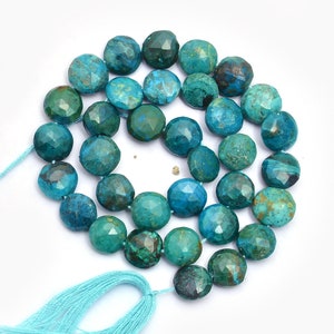 Natural AAA+ Chrysocolla Gemstone 6mm-8mm Faceted Coin Briolette Beads | Chrysocolla Semi Precious Gemstone Fancy Coin Beads | 10inch Strand