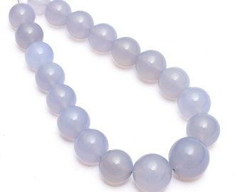 10mm-15mm Natural Blue Chalcedony Smooth Round Beads, 8inch Strand, AAA+ Chalcedony Semi Precious Gemstone Beads for Jewelry Making