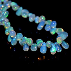 AAA + Ethiopian Welo Fire Opal Smooth Teardrop Briolette Beads / Natural Ethiopian Fire Opal Gemstone Loose Drops for Jewelry / 6inch Strand