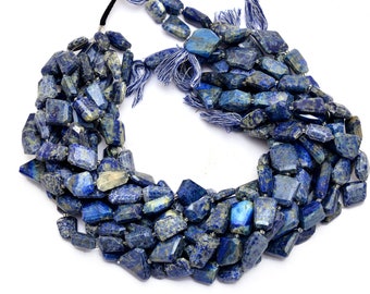 Lapis Lazuli Gemstone Faceted Nuggets Beads | Blue Lapis 15mm-20mm Step Cut Tumbled | Natural Semi Precious Gemstone Beads | 16inch Strand