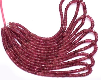 AAA+ Pink Tourmaline 4mm-6mm Heishi Faceted Beads | 16inch Strand | Natural RARE Rubellite Tourmaline Precious Gemstone Wheel / Spacer Beads
