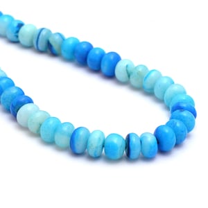 Blue Opal 8mm Smooth Rondelle Beads | 16inch Strand | Natural Multi Blue Opal Semi Precious Gemstone Loose Rondelle Beads for Jewelry Making