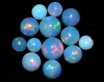 Natural Ethiopian Opal Fire 4mm-6mm Round Cabochon Lot | Ethiopian Welo Opal Multi Fire Loose Gemstone Flat Back Cabs | Welo Opal Gemstone