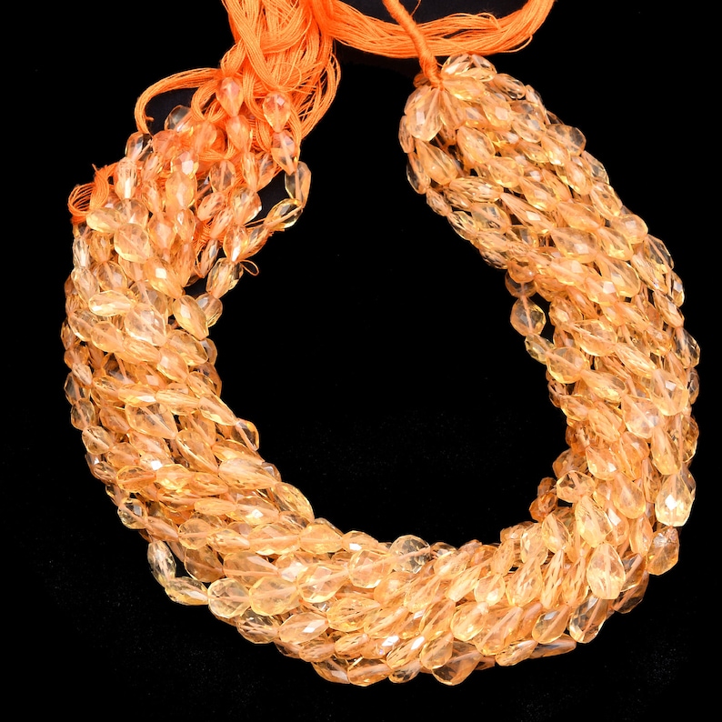 Natural Honey Citrine Semi Precious Gemstone Briolette Beads for Jewelry Making AA Citrine Faceted Pear Briolette Beads 14inch Strand