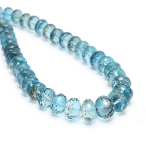 Natural AAA+ London Blue Topaz 6mm-10mm Gemstone Faceted Rondelle Beads | 16&quot; Long | Genuine Fine Topaz Precious Gemstone Beads for Jewelry