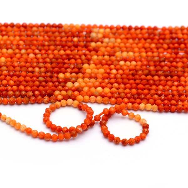 Natural AAA+ Red Coral 2mm-3mm Micro Faceted Beads | 13inch Strand | Multi Coral Semi Precious Gemstone loose Rondelle Beads for Jewelry