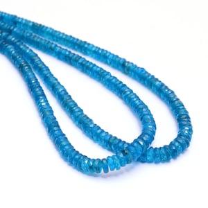 Natural Neon Apatite 4mm-6mm Faceted Heishi Spacer Beads | 16inch Strand | Neon Blue Apatite Semi Precious Gemstone Loose Wheel Rondelle