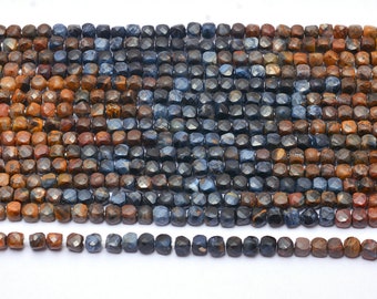 Koraliki z pietersitem, fasetowane kostki 4 mm, 3D, pudełkowe | Naturalne, półszlachetne kamienie pietersite klasy AAA+, luźne, ozdobne koraliki briolette | Sznur 13"