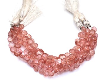 AAA+ Natural Strawberry Quartz 10mm Smooth Heart Briolette Beads | 8" Strand | Pink Strawberry Quartz Semi Precious Gemstone Loose Beads