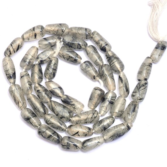 Black Rutile Gemstone 4x8mm Teardrop Smooth Beads Natural Black Rutilated  Quartz Semi Precious Drops Beads 15