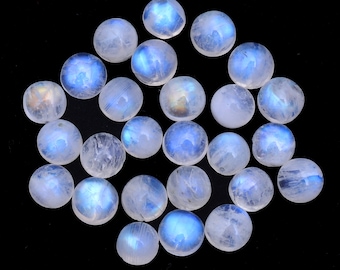 Natural Rainbow Moonstone Blue Fire Gemstone 6mm Round Cabochon | Moonstone Blue Flash Semi Precious Gemstone Loose Round Smooth Cabs Lot