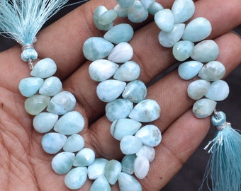 Rare Larimar Briolette, Larimar Gemstone 7x9mm-9x12mm Faceted Pear Beads | 8inch Strand | Natural Larimar Semi Precious Gemstone Briolettes