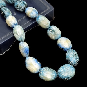 Extremely Rare Nakauriite 16mm-25mm Smooth Nuggets Tumbled Beads | 16inch Strand | Blue Ice Glacierite Semi Precious Gemstone Loose Beads
