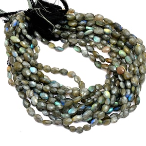 Labradorite Oval Beads | 13inch Strand | Natural Faceted Semi Precious Gemstone Beads for Jewelry Making | Blue Fire Oval Moonstone Beads |